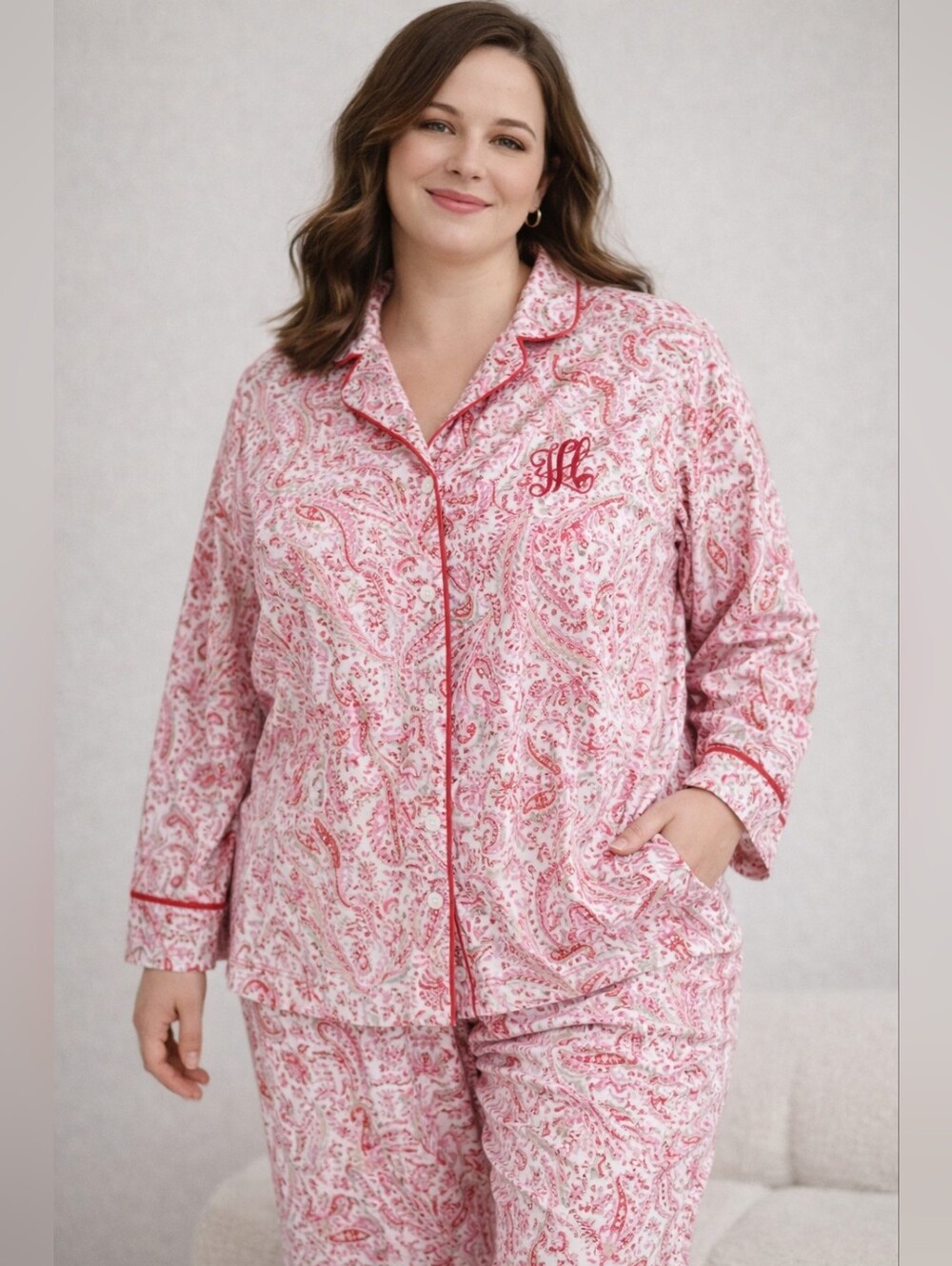 Ralph Lauren Pink Paisley Cotton Blend 2-pc. Pajamas Set LRL Embroidery Medium - Picture 13 of 16